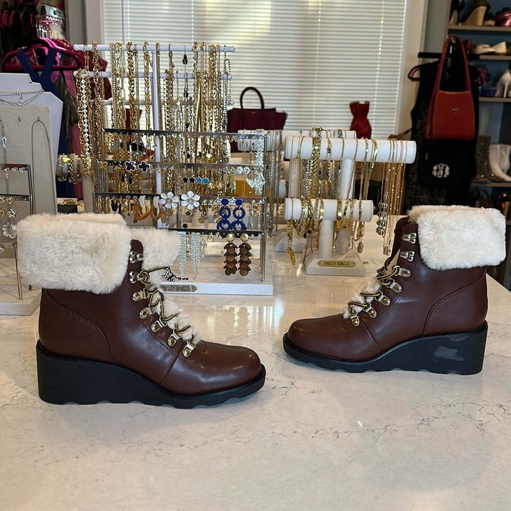 I.N.C. Brown faux leather and fur boots size 8.5